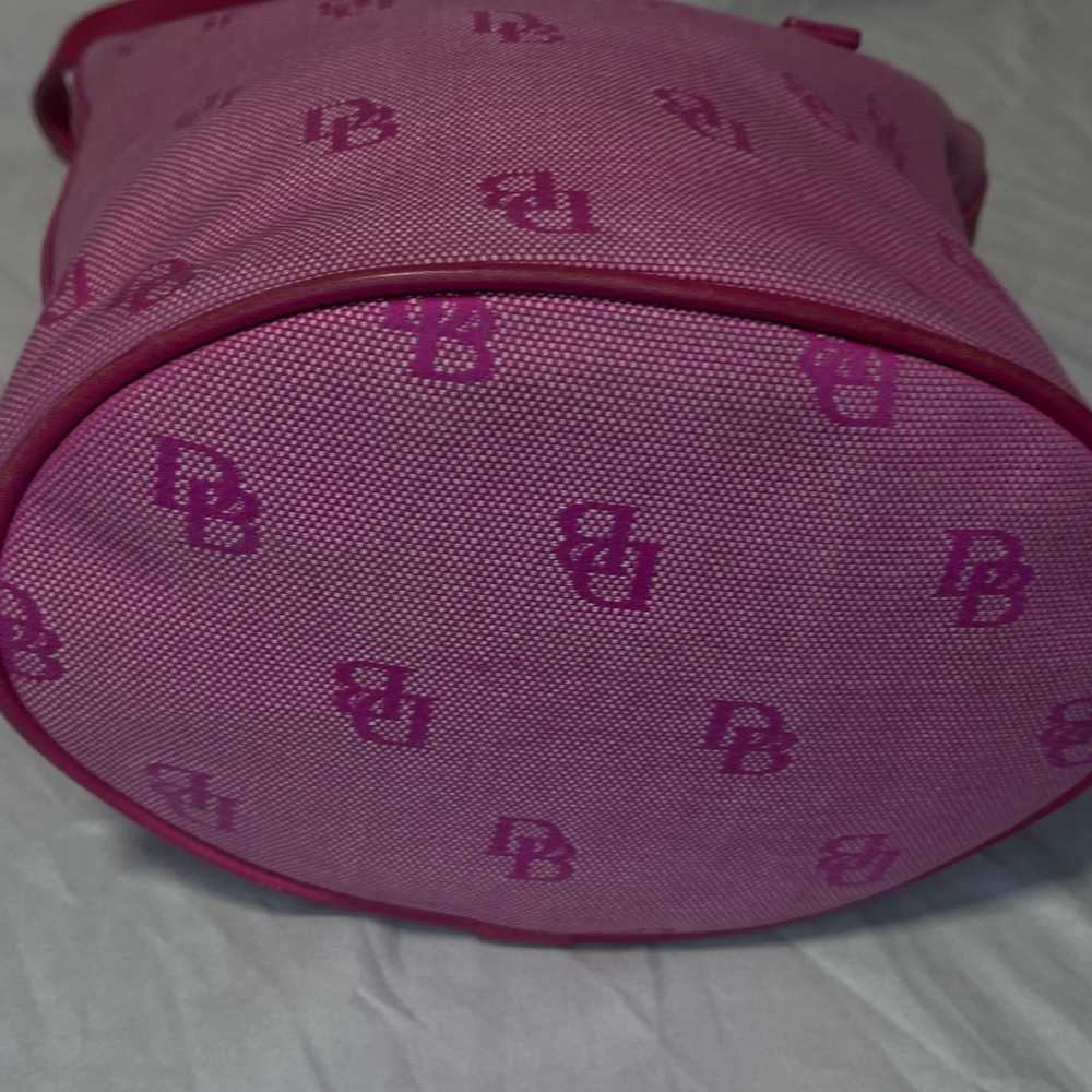 Vintage Dooney Bourke  North South bright pink logo bucket bag leather trim EUC - Picture 5 of 14